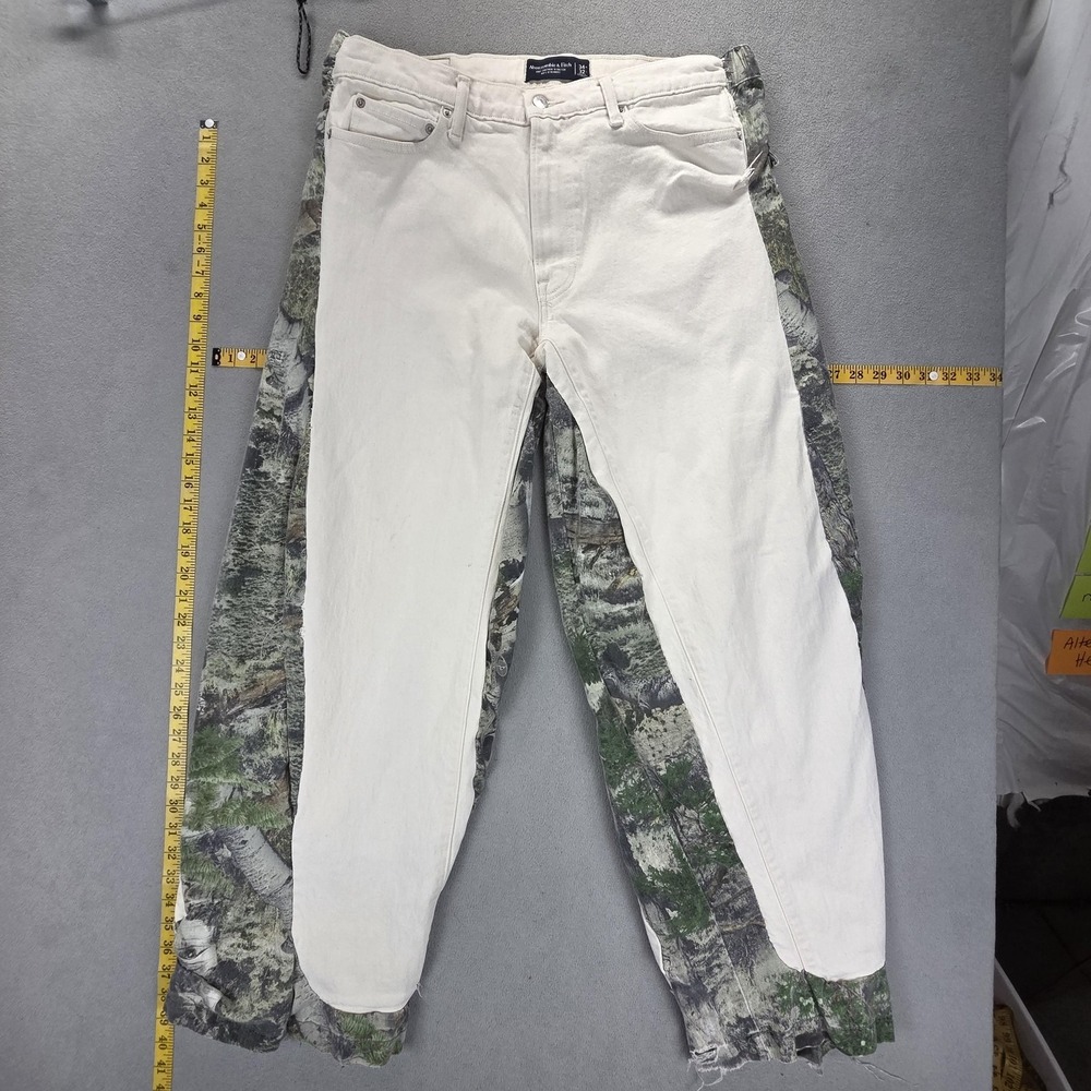 Abercrombie & Fitch Jeans Mens Modified Altered White Camo Wide Leg Fits 36x31